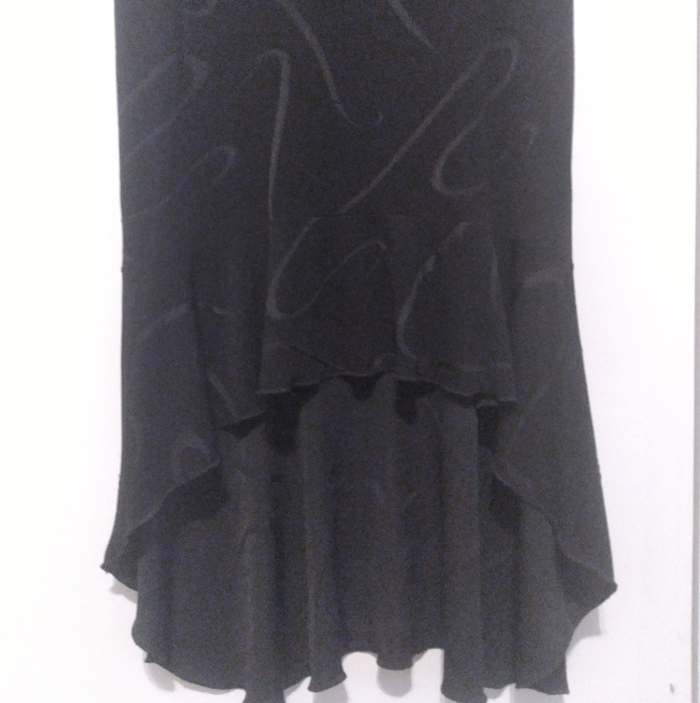 Y2K Andrea Quinn  Black Abstract Design Hi-low Ruffled Hem  Dress - Picture 5 of 7